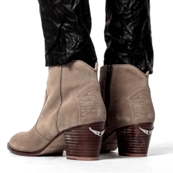 Zadig & Voltaire Shoes - Zadig & Voltaire Molly Khaki Suede Wing Ankle Boots Spain 36 Western Block Heel